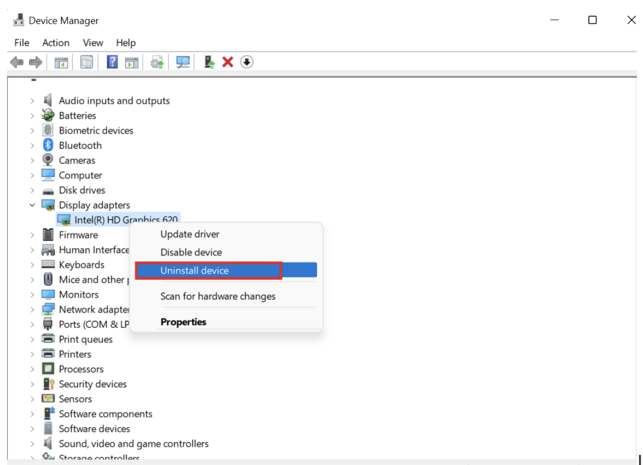 right-click on the driver and select Uninstall device